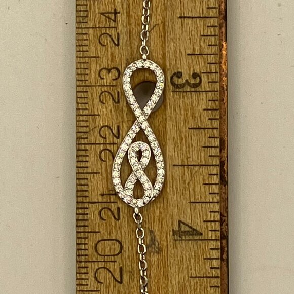 Breast Cancer Sterling Silver Bracelet .925 Cubic Zirconia Infinity Link New - Picture 1 of 13